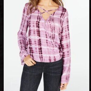 Freshman Women's Juniors Size XS Surplice Neck Blouse Lavender Mist Tie Dye